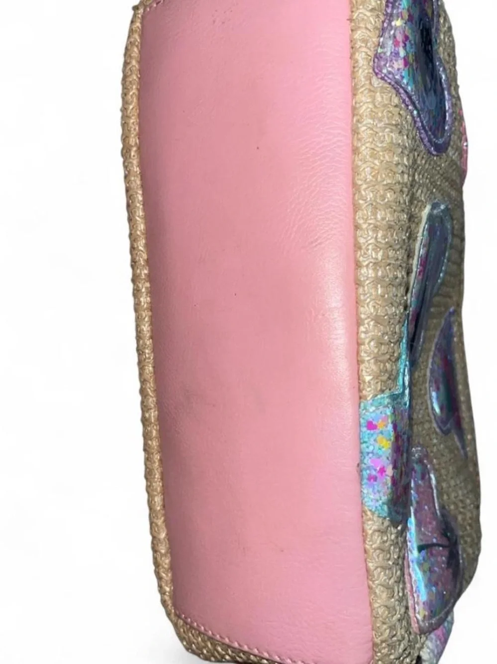 Pink Heart Sequin Cosmetic Case - Straw Texture